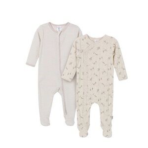 Gerber Neutral Cream Striped and Printed Footed Sleepers - 2 Pack